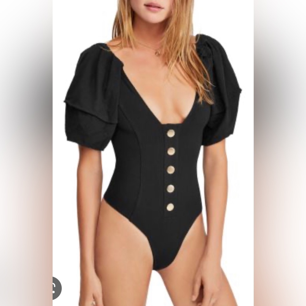 Free People Gold Button Bodysuit Size Small